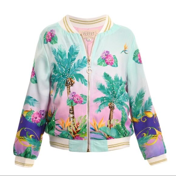 NWT- Hannah Banana - Palm Tree Print Bomber Jacket